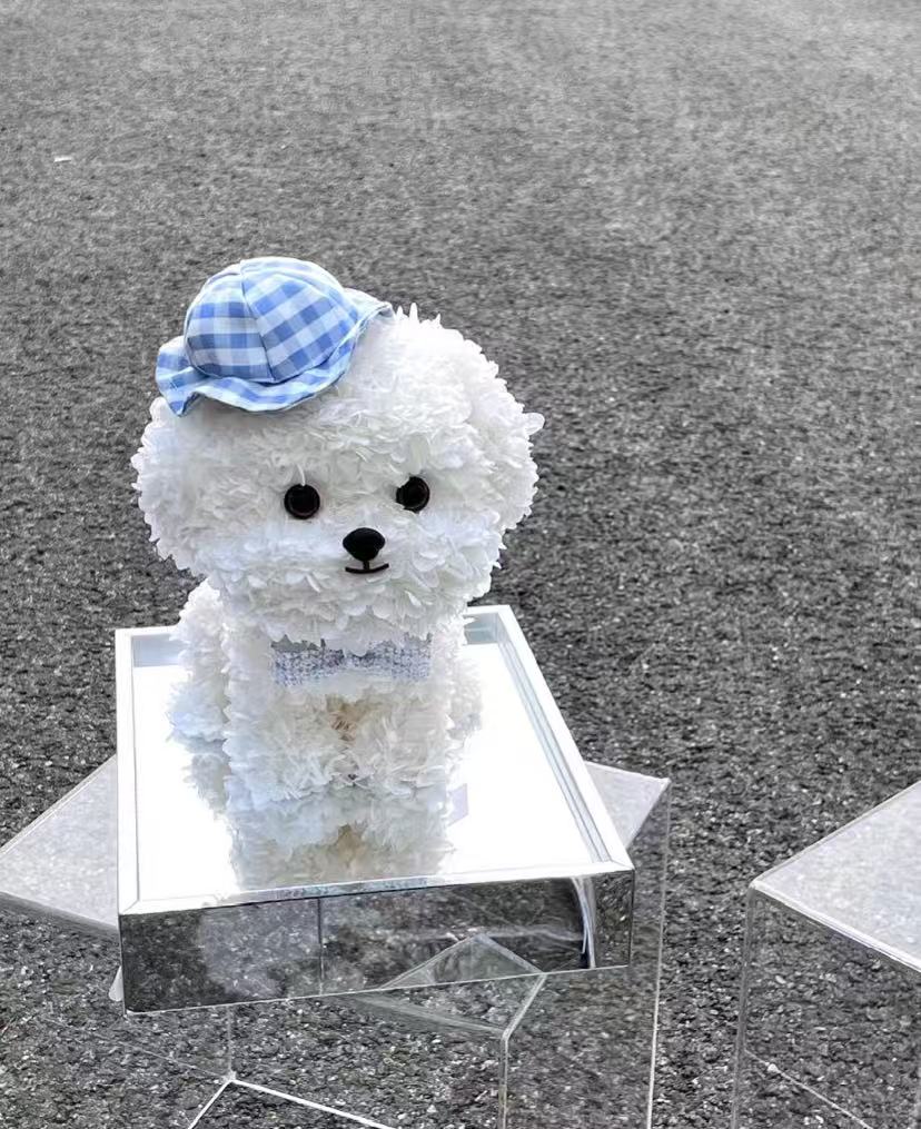 Adorable White Preserved Flower Puppy Dog Birthday & Anniversary Gift Box for Dog Lovers