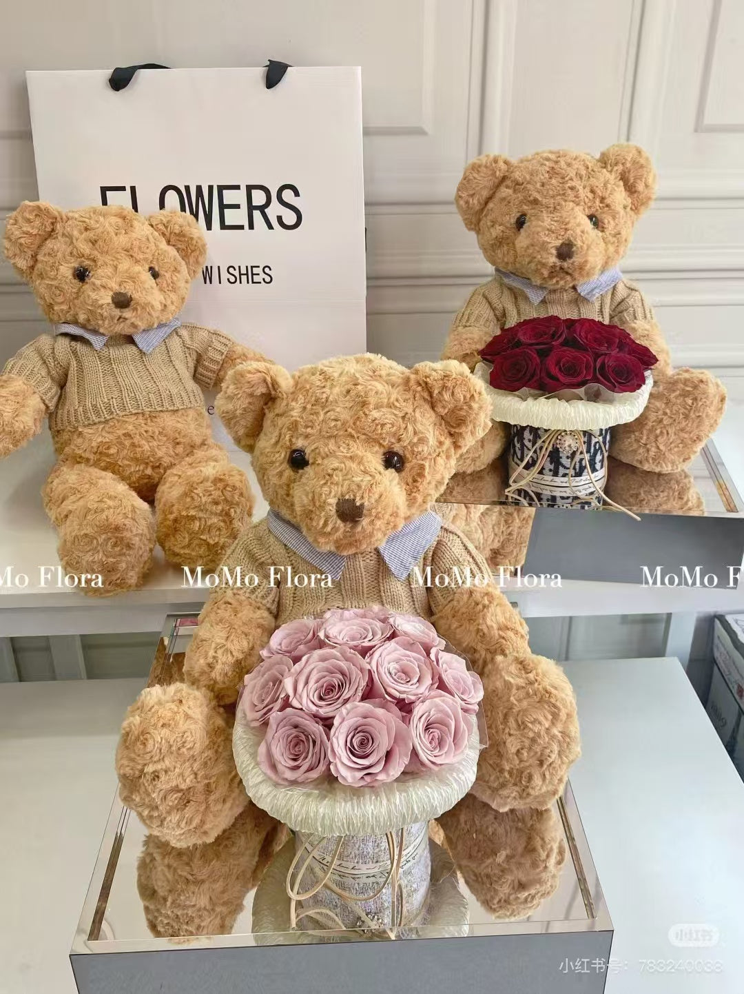 Luxury Preserved Pink Rose Teddy Bea Eternal Flower Gift for Her