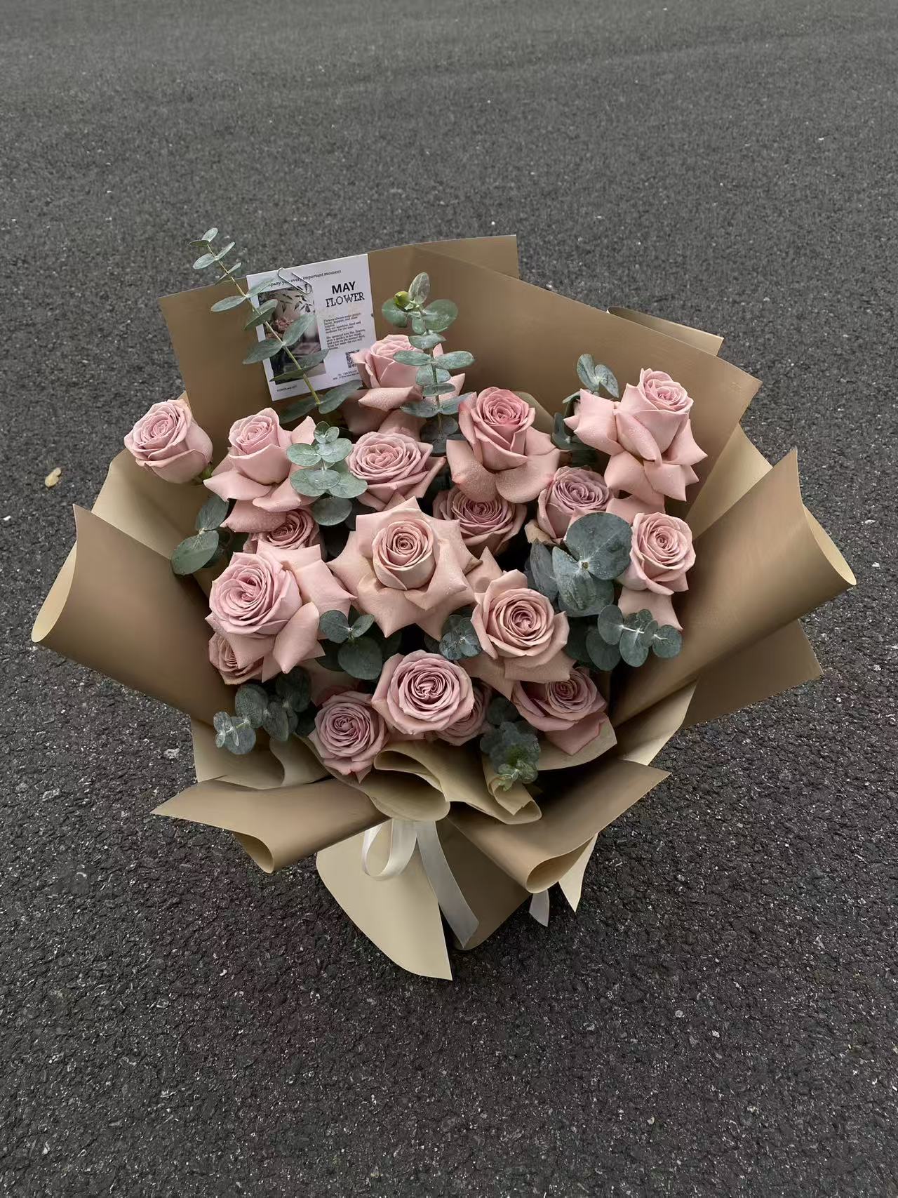 Dusty Rose Preserved Flower Bouquet with Eucalyptus Long Lasting Anniversary Gift for Her