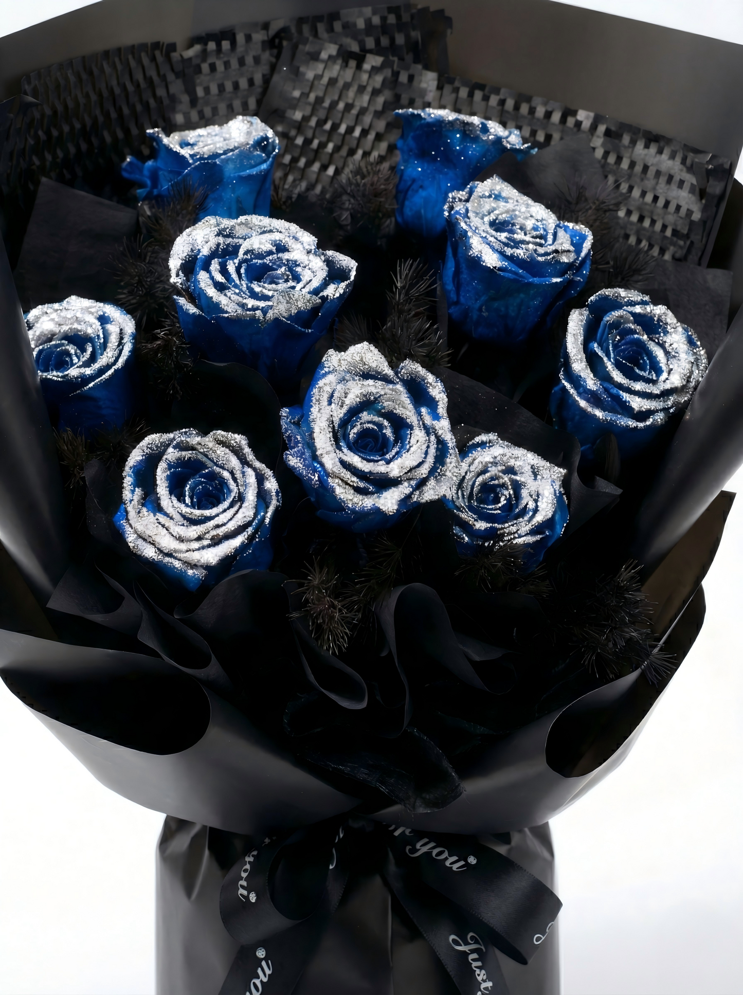Luxury Shimmering Blue Preserved Flower Bouquet - Handcrafted Real Roses that Last Years