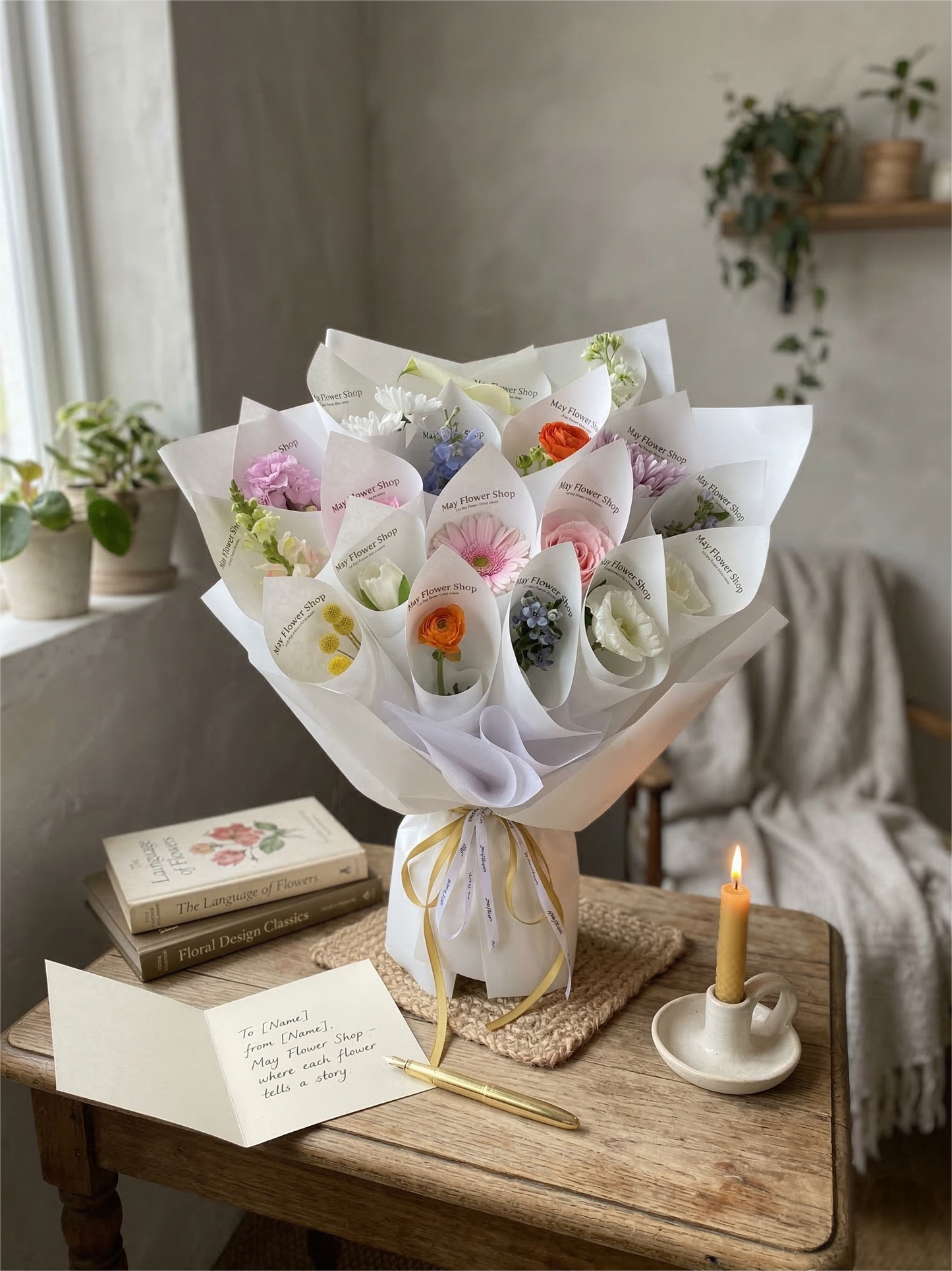 Multi-Bloom Floral Bouquet - 16 Pcs Assorted Fresh Flowers for Birthdays & Occasions