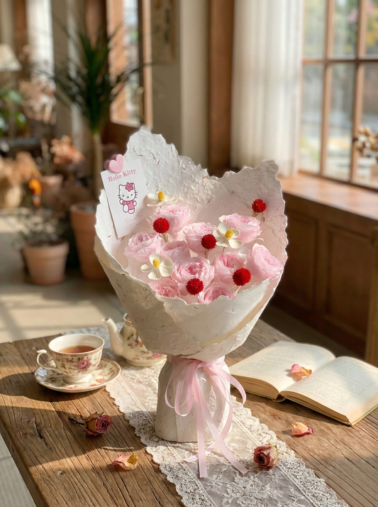 Handmade Preserved Pink Rose Bouquet - Long Lasting Infinity Flowers