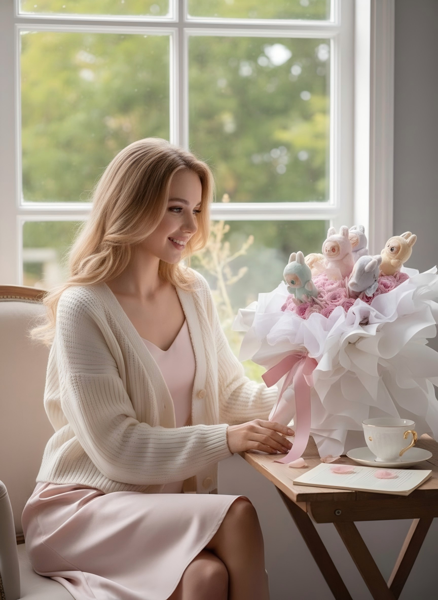 Labubu Plush Pink Rose Bouquet - Fresh Flower Gift for Her