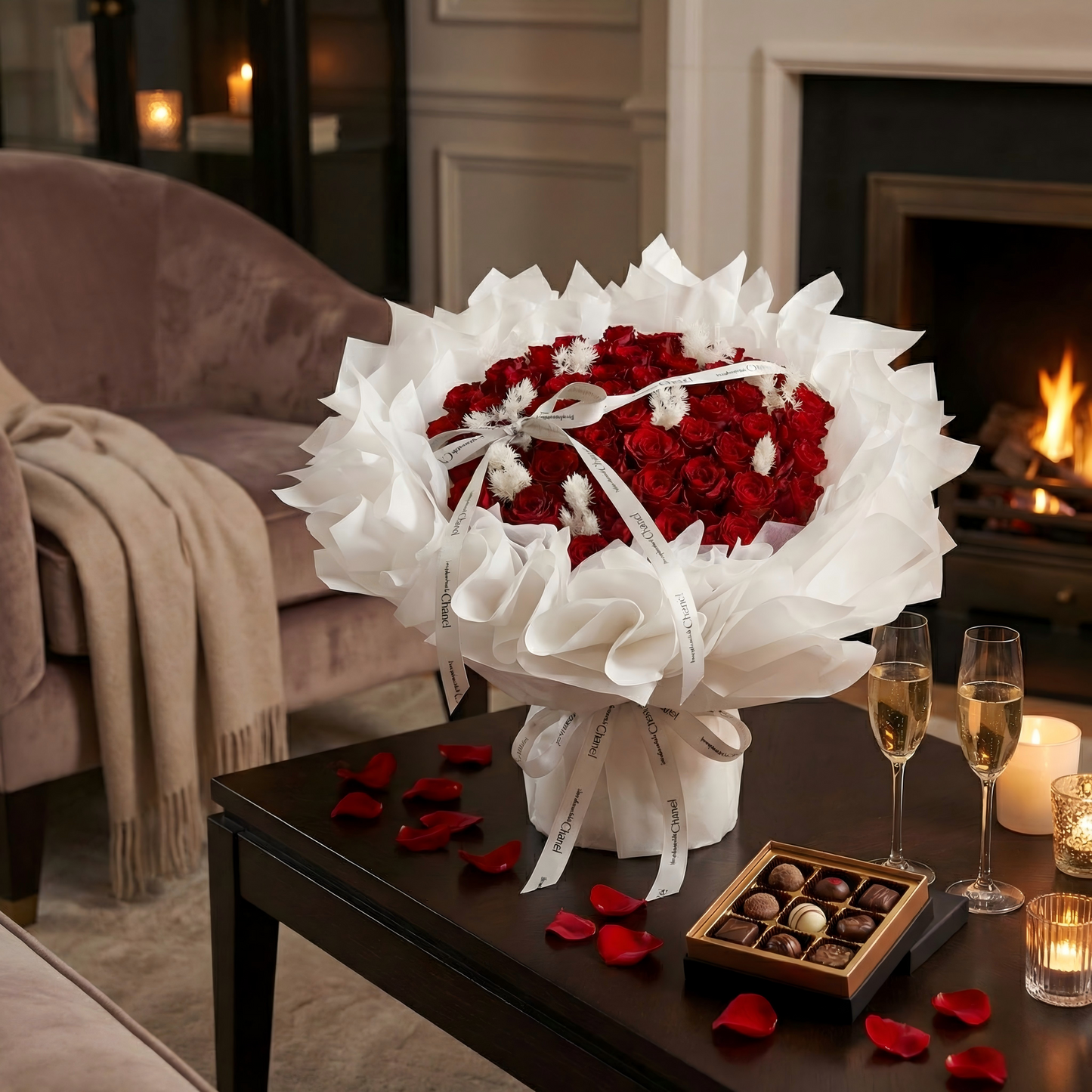 Luxury Red Roses Bouquet – Fresh Romantic Flowers for Valentine’s Day