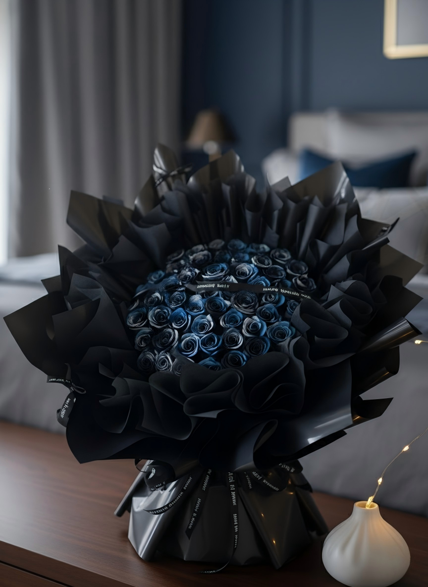 Handcrafted Midnight Blue Preserved Rose Bouquet - Anniversary & Birthday Gift for Her