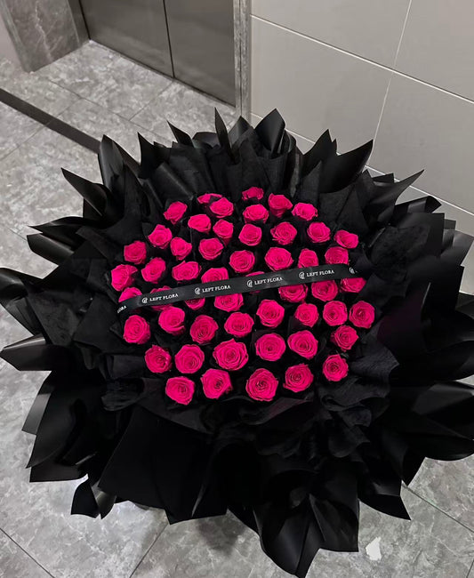 Midnight Rose Bouquet - Luxury Hot Pink Preserved Roses in Black Signature Wrap