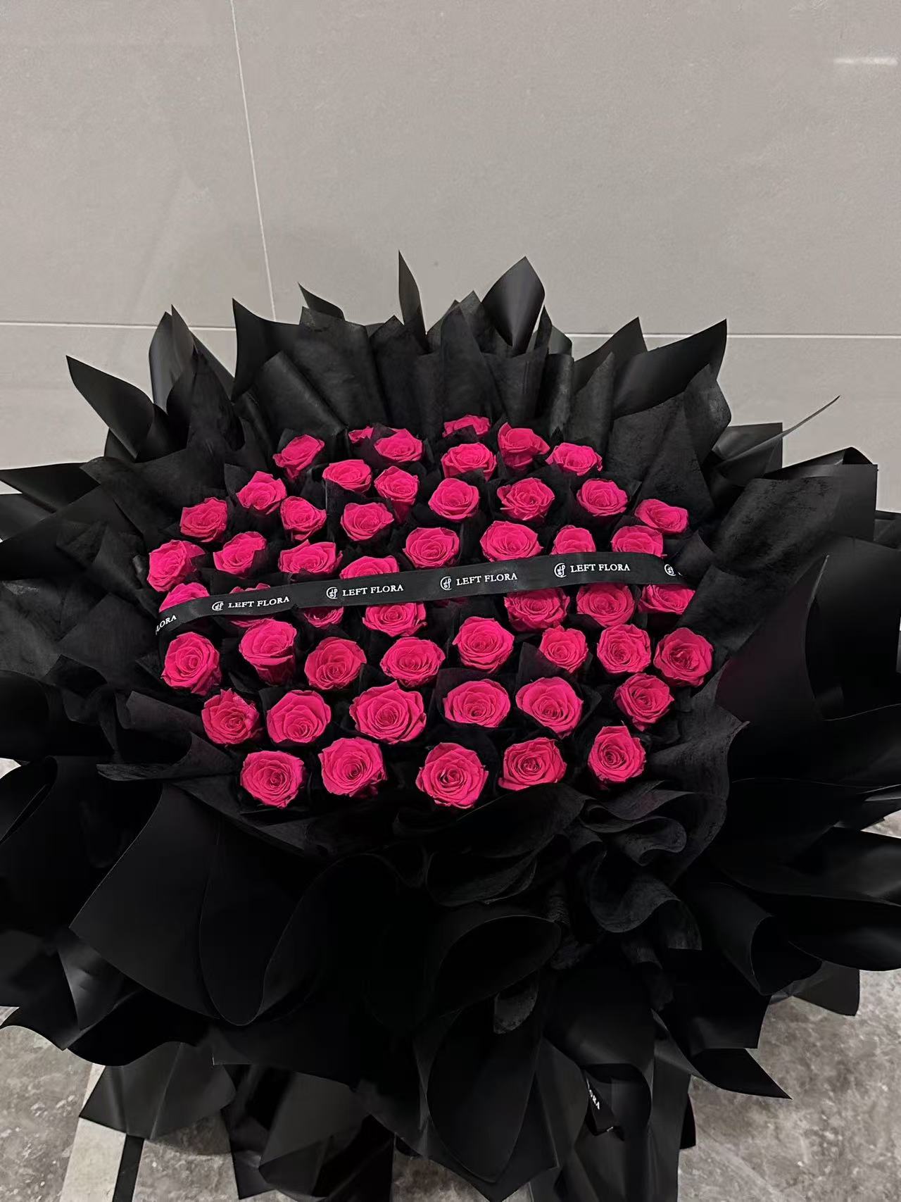Midnight Rose Bouquet - Luxury Hot Pink Preserved Roses in Black Signature Wrap