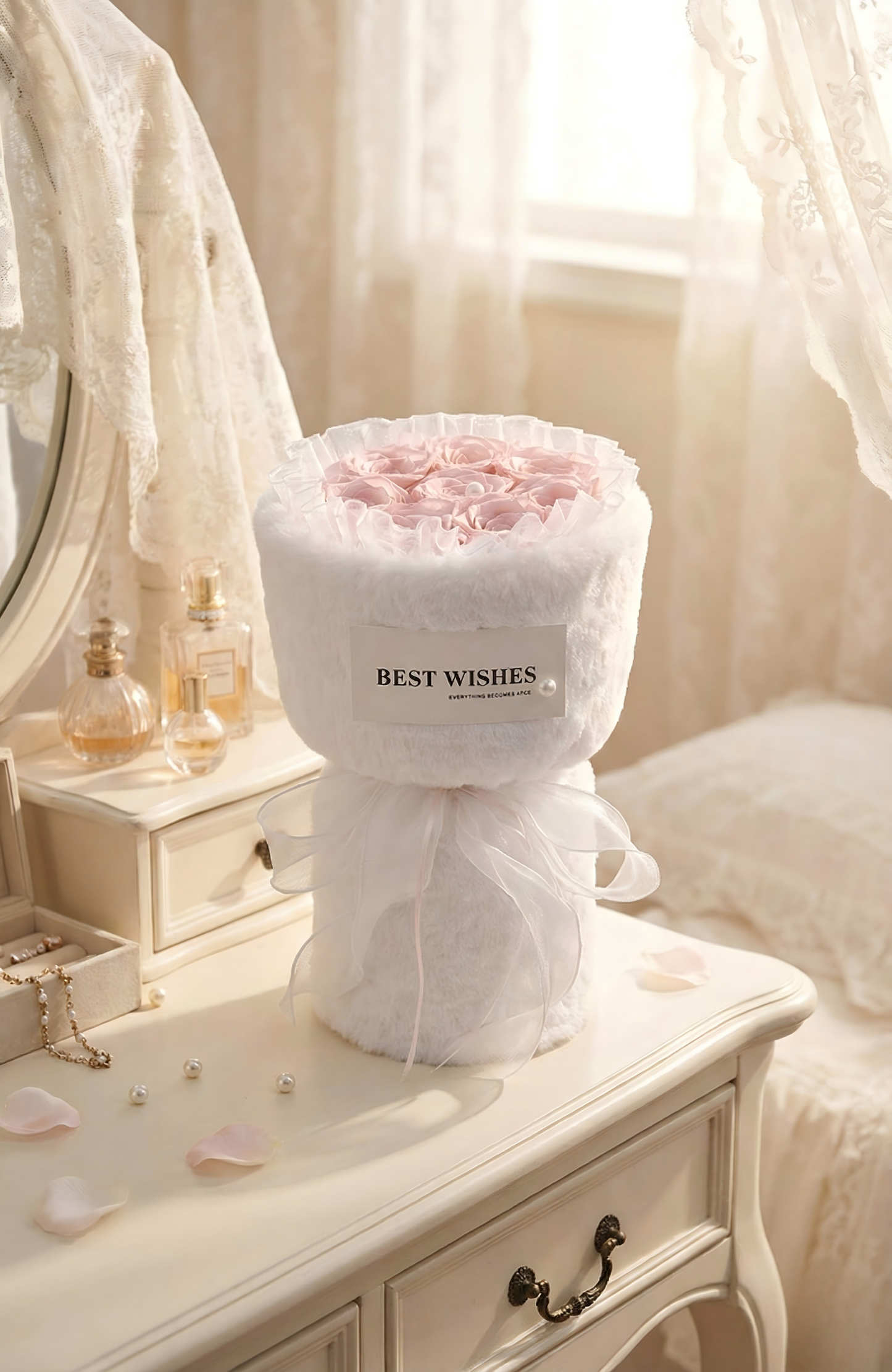 Eternal Blush Pink Preserved Rose Bouquet for Anniversaries & Birthdays