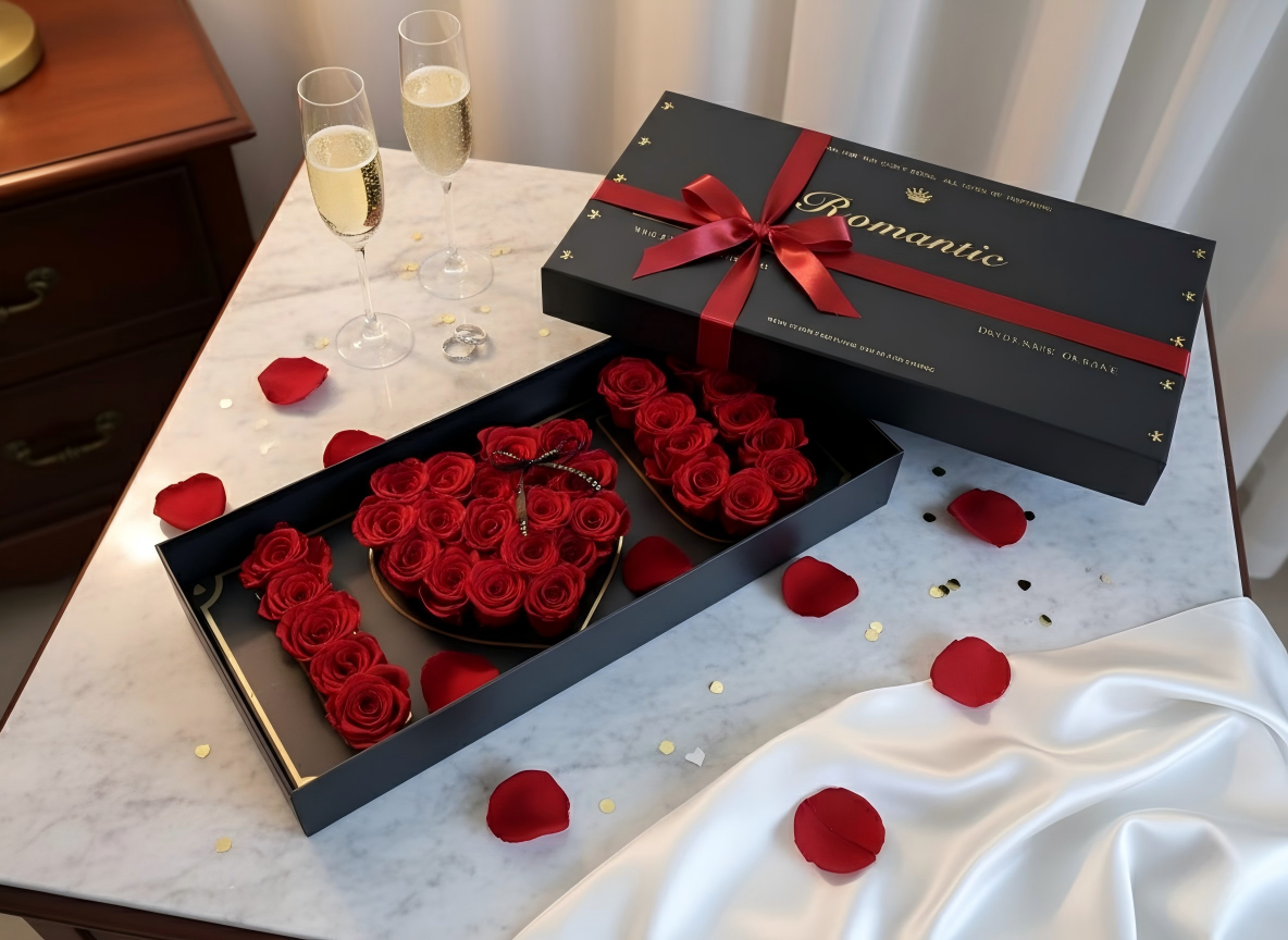 Luxury Eternal Rose Box Handcrafted "I LOVE U" Red Roses for Romance & Special Occasions