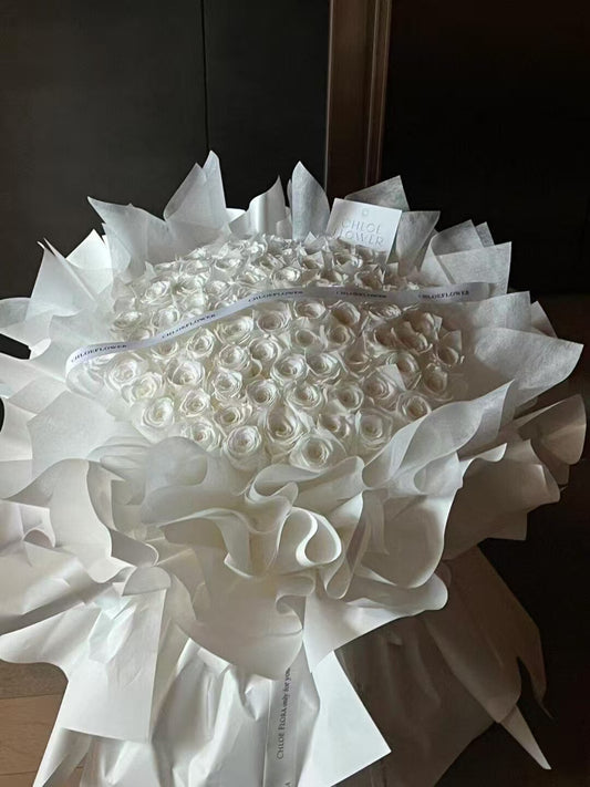 Pure White Preserved Rose Bouquet - Luxury Eternal Flowers for Proposals & Weddings