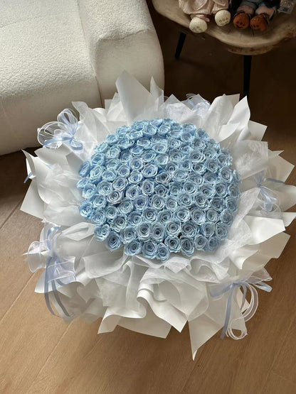 Glacier Blue Rose Bouquet - Premium Preserved Flowers for Birthday & Graduation