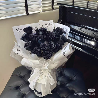 Midnight Elegance: Premium Preserved Flowers - Handcrafted Eternal Rose Bouquet