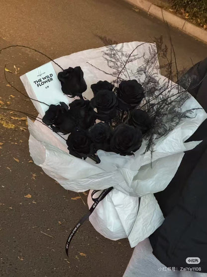 Midnight Elegance: Premium Preserved Flowers - Handcrafted Eternal Rose Bouquet