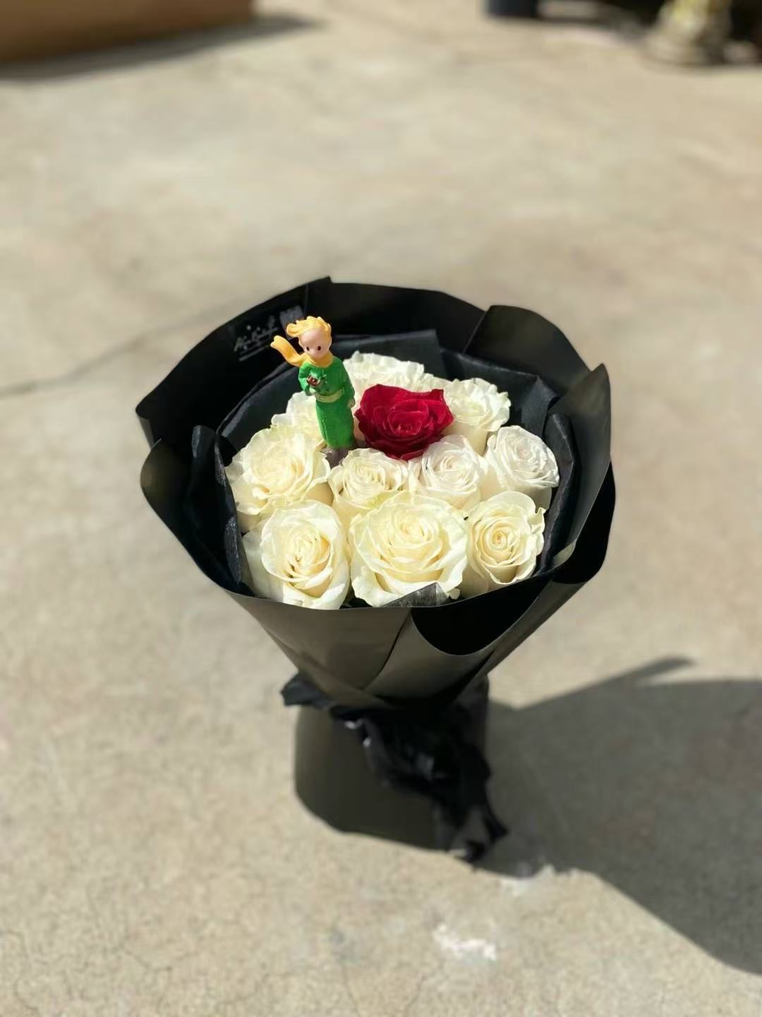 Preserved Rose and Doll Bouquet