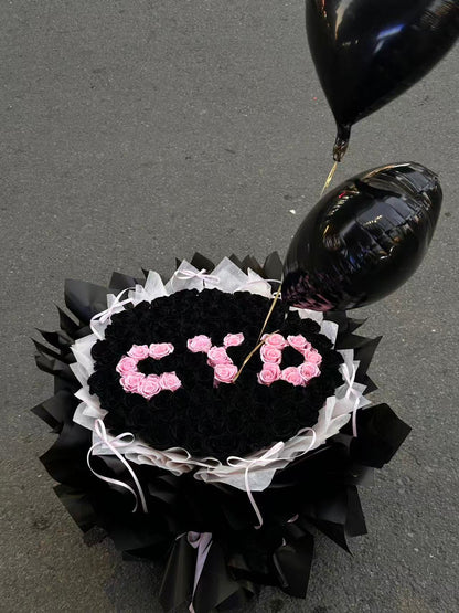 Eternal Secret Personalized Black & Pink Rose Bouquet