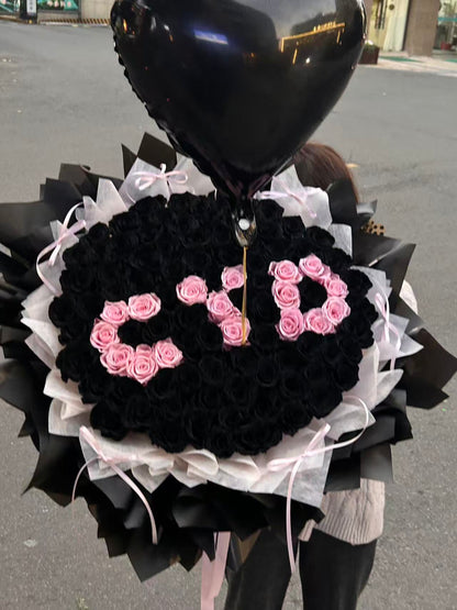 Eternal Secret Personalized Black & Pink Rose Bouquet