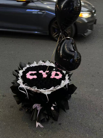 Eternal Secret Personalized Black & Pink Rose Bouquet