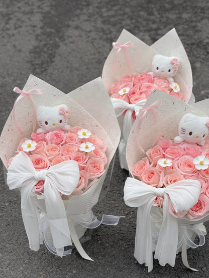 Hello Kitty Pink Rose Bouquet - Handmade & Fresh Flowers Gift for Her