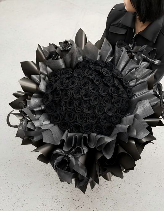 Luxury Eternal Black Rose Bouquet - Large Preserved Flowers for Anniversary