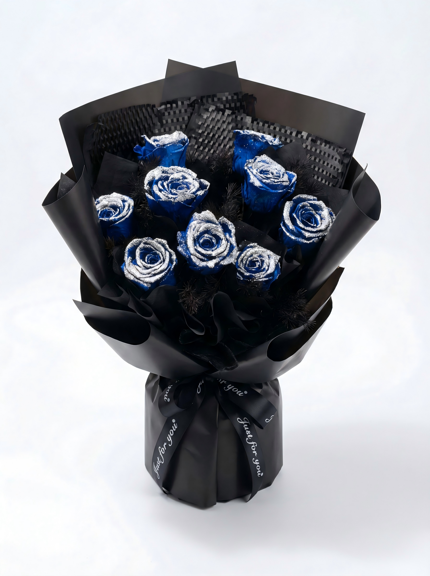 Luxury Shimmering Blue Preserved Flower Bouquet - Handcrafted Real Roses that Last Years