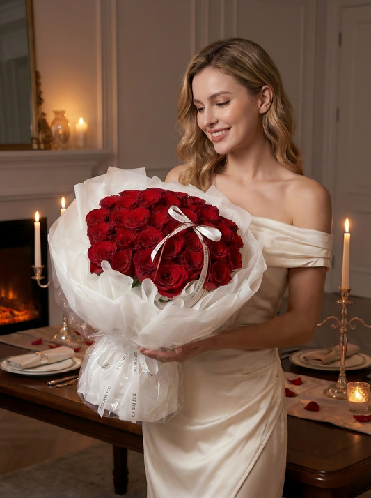 Classic Red Roses Fresh Flower Bouquet - Anniversary & Birthday Gift