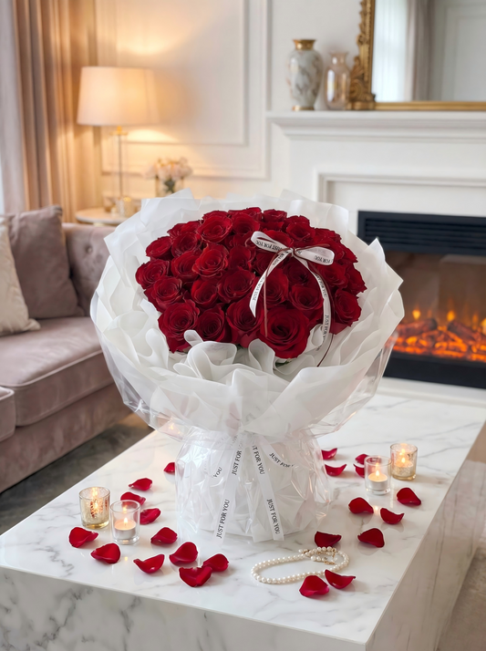 Classic Red Roses Fresh Flower Bouquet - Anniversary & Birthday Gift