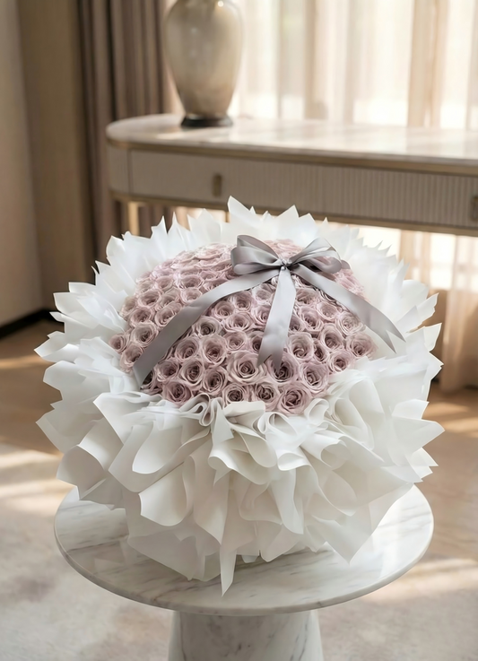 Handcrafted Dusty Pink Preserved Flower Bouquet for Anniversary & Valentine's Day