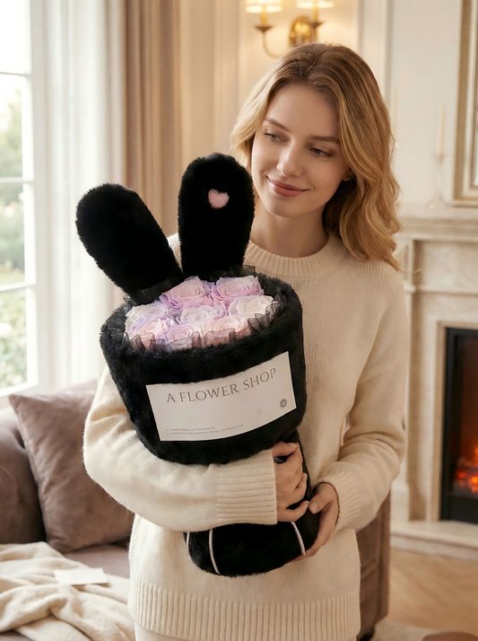 Eternal Rose Bouquet with Furry Character Ears - Preserved Flowers for Teens & Anniversary