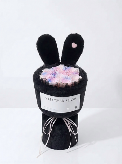 Eternal Rose Bouquet with Furry Character Ears - Preserved Flowers for Teens & Anniversary