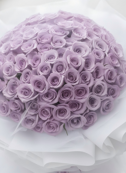 Dreamy Mauve Roses in White Tulle Wrapping - Fresh Flower Proposal Bouquet