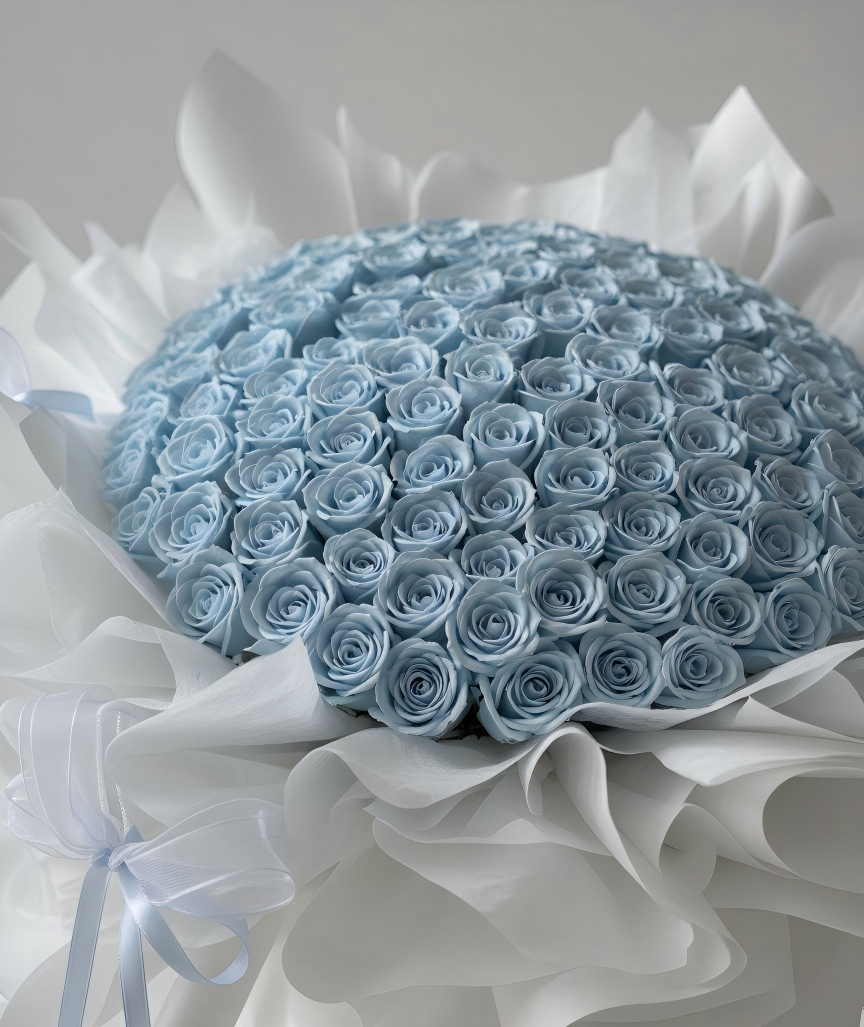Glacier Blue Rose Bouquet - Premium Preserved Flowers for Birthday & Graduation