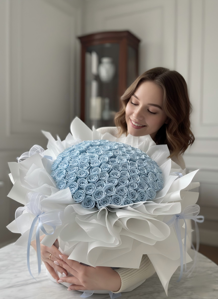 Glacier Blue Rose Bouquet - Premium Preserved Flowers for Birthday & Graduation