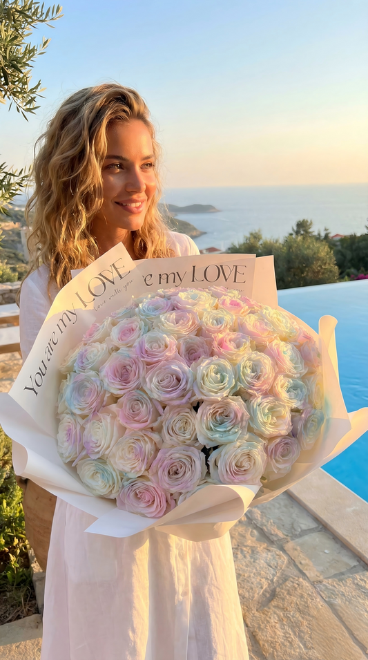 Luxury Pastel Rainbow Rose Bouquet - Fresh Flower Delivery