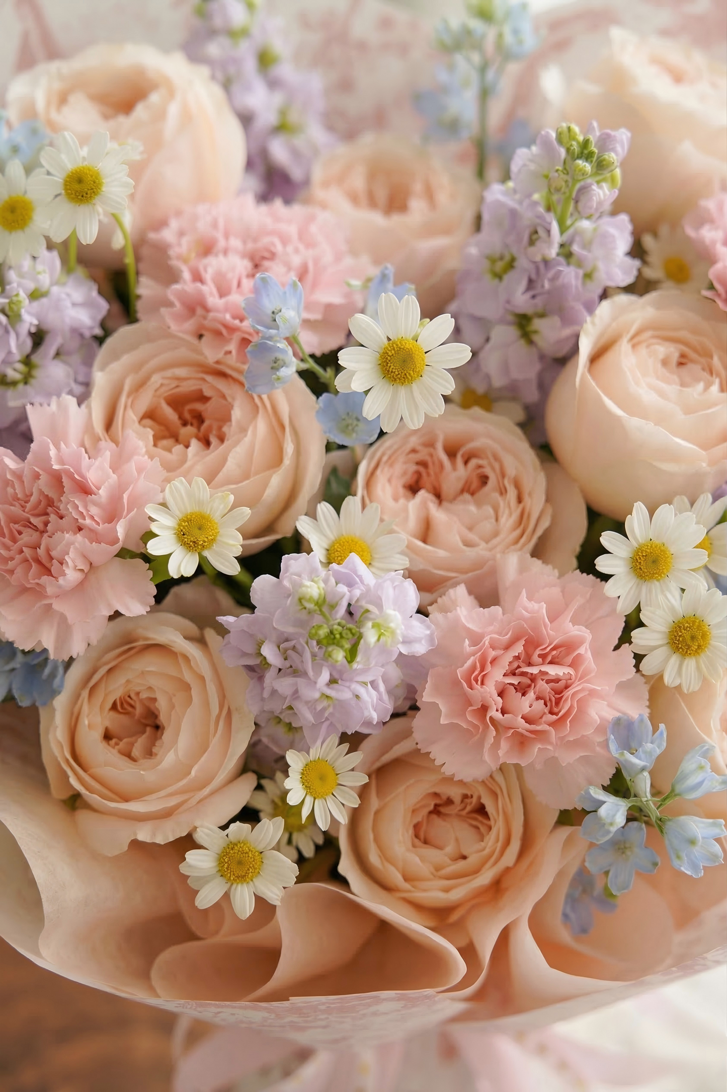 Champagne Rose & Pink Carnation Bouquet - Romantic French Country Style - Local Delivery