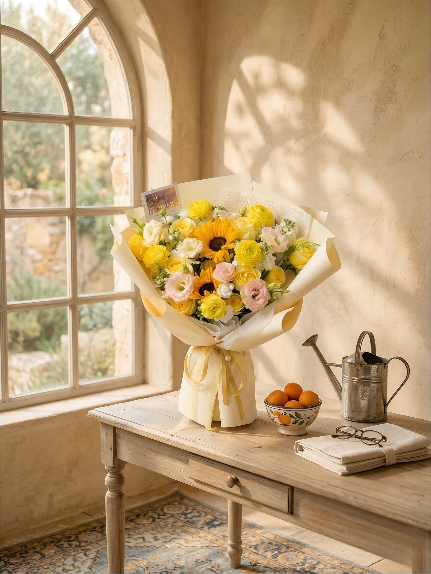 Yellow Sunflower & Rose Bouquet - Fresh Mixed Floral Arrangement for Birthdays & Get Well