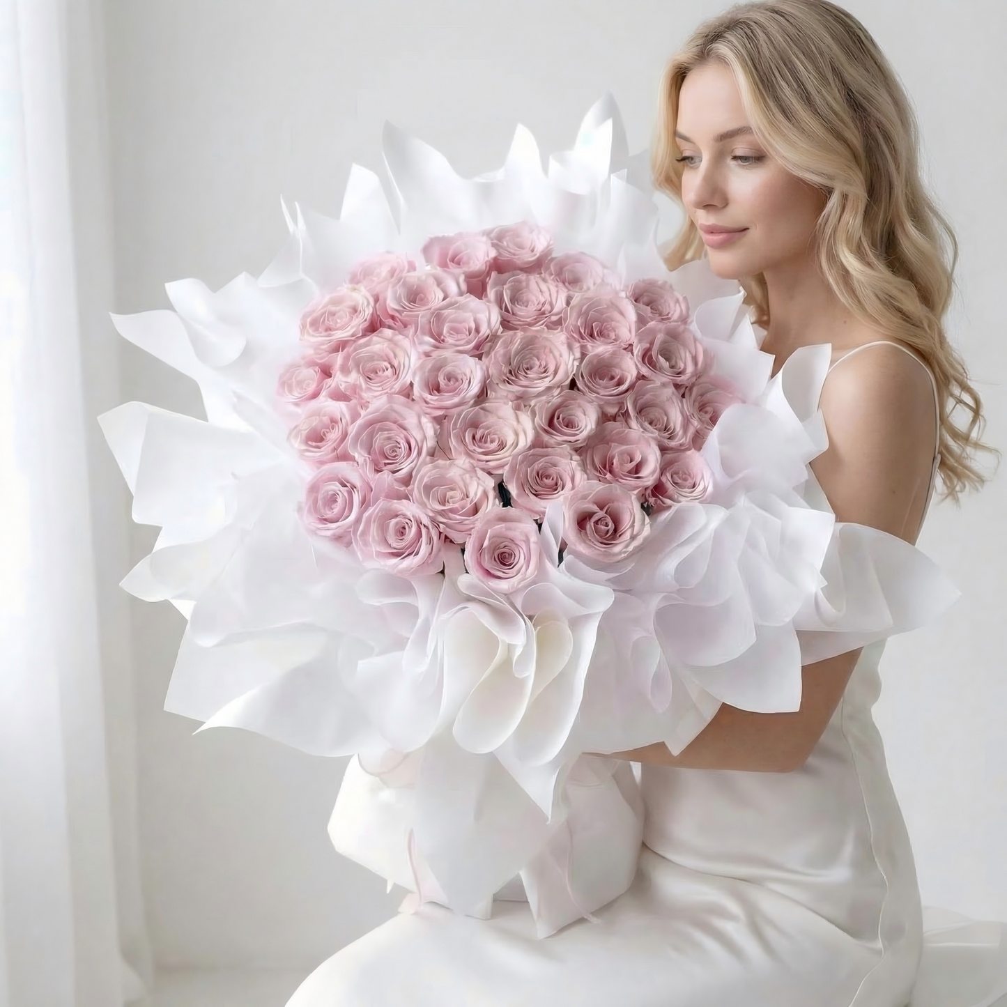 Handcrafted Pink Eternal Rose Bouquet - Romantic Preserved Flowers for Anniversary