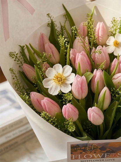 Sweet Pink Tulips Bouquet with White Daisies | Fresh Cut Flowers