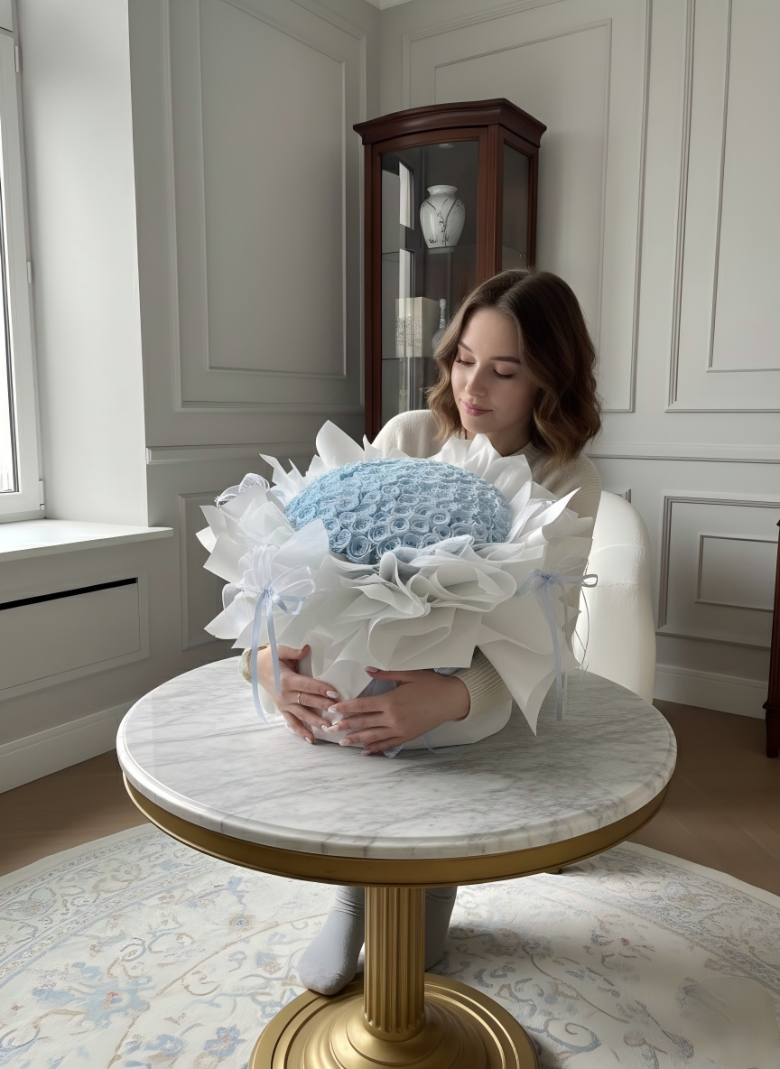 Glacier Blue Rose Bouquet - Premium Preserved Flowers for Birthday & Graduation