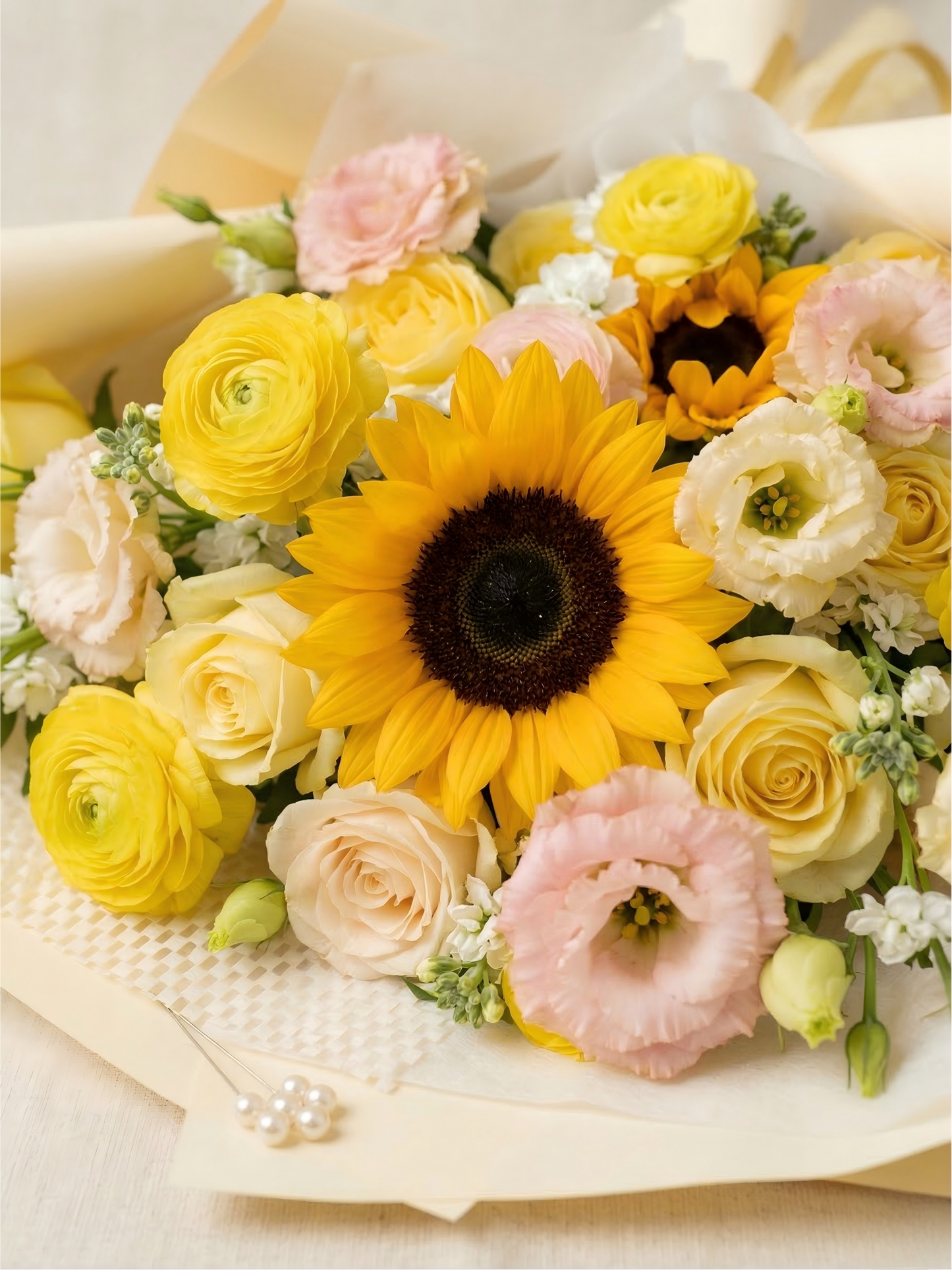 Yellow Sunflower & Rose Bouquet - Fresh Mixed Floral Arrangement for Birthdays & Get Well