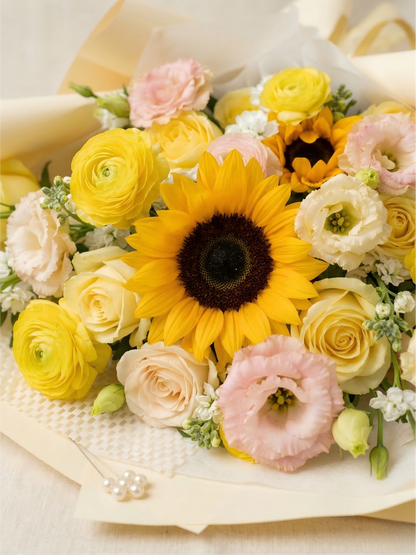 Yellow Sunflower & Rose Bouquet - Fresh Mixed Floral Arrangement for Birthdays & Get Well