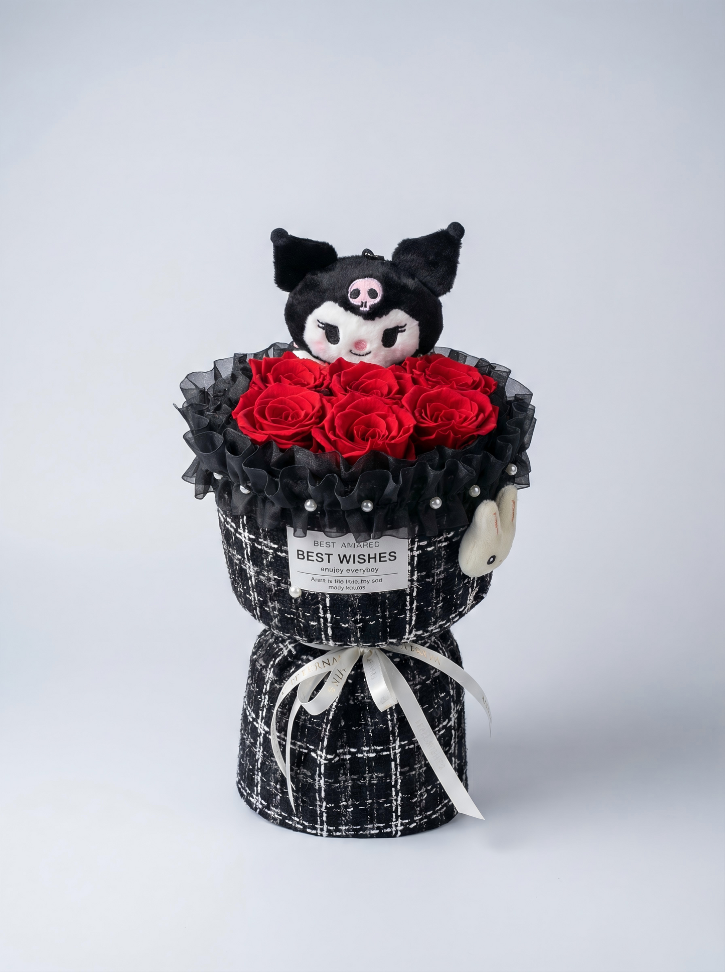 Sanrio Kuromi Plush Doll & Preserved Red Rose Bouquet - Unique 2-in-1 Gift Box