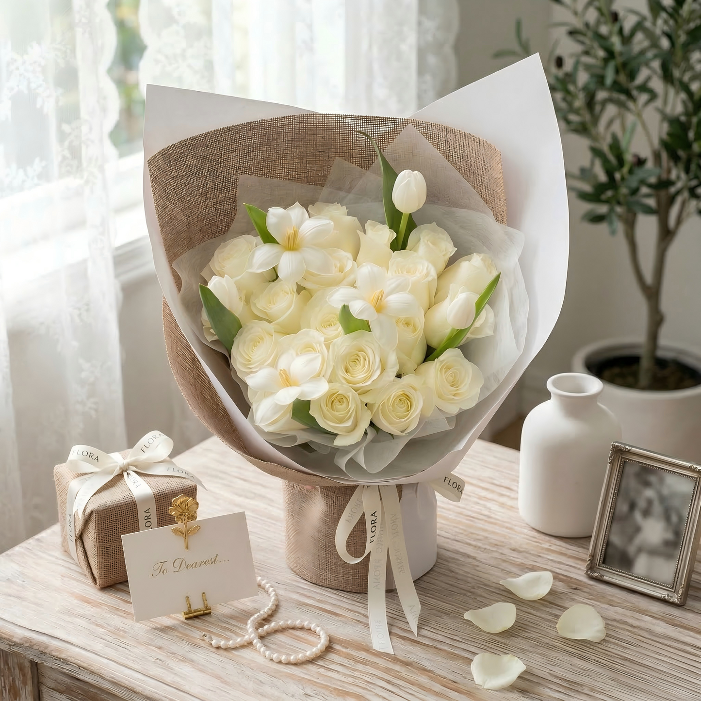 Premium Roses & Spring Tulips Bouquet for Anniversary - Hand-Tied Flowers