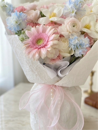 Pastel Dreams Bouquet - Fresh Pink Roses & Blue Carnations | Hand-Tied Flower Delivery