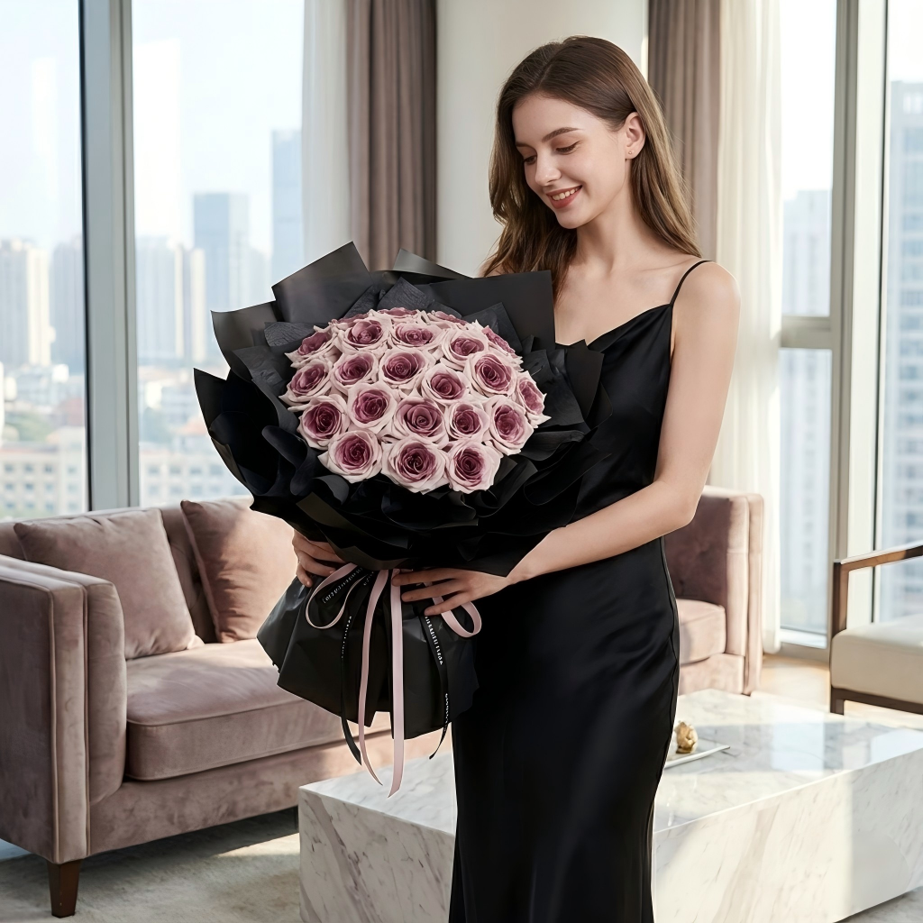 Purple Ombre Rose Bouquet - Handcrafted Floral Arrangement for Anniversaries & Birthdays