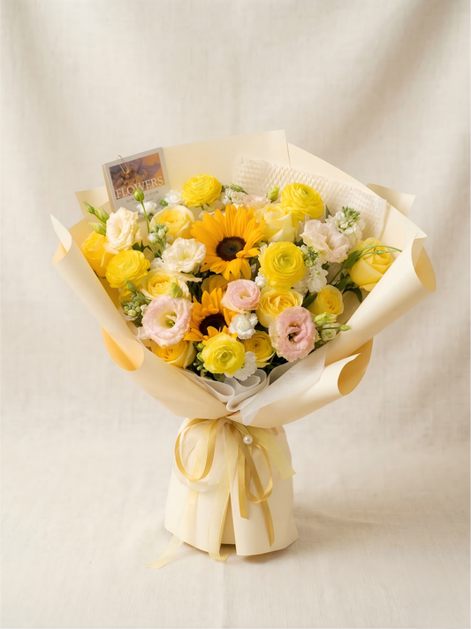 Yellow Sunflower & Rose Bouquet - Fresh Mixed Floral Arrangement for Birthdays & Get Well