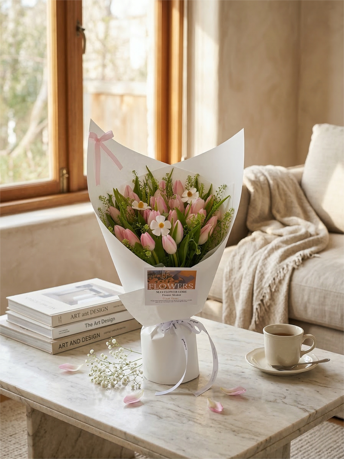 Sweet Pink Tulips Bouquet with White Daisies | Fresh Cut Flowers
