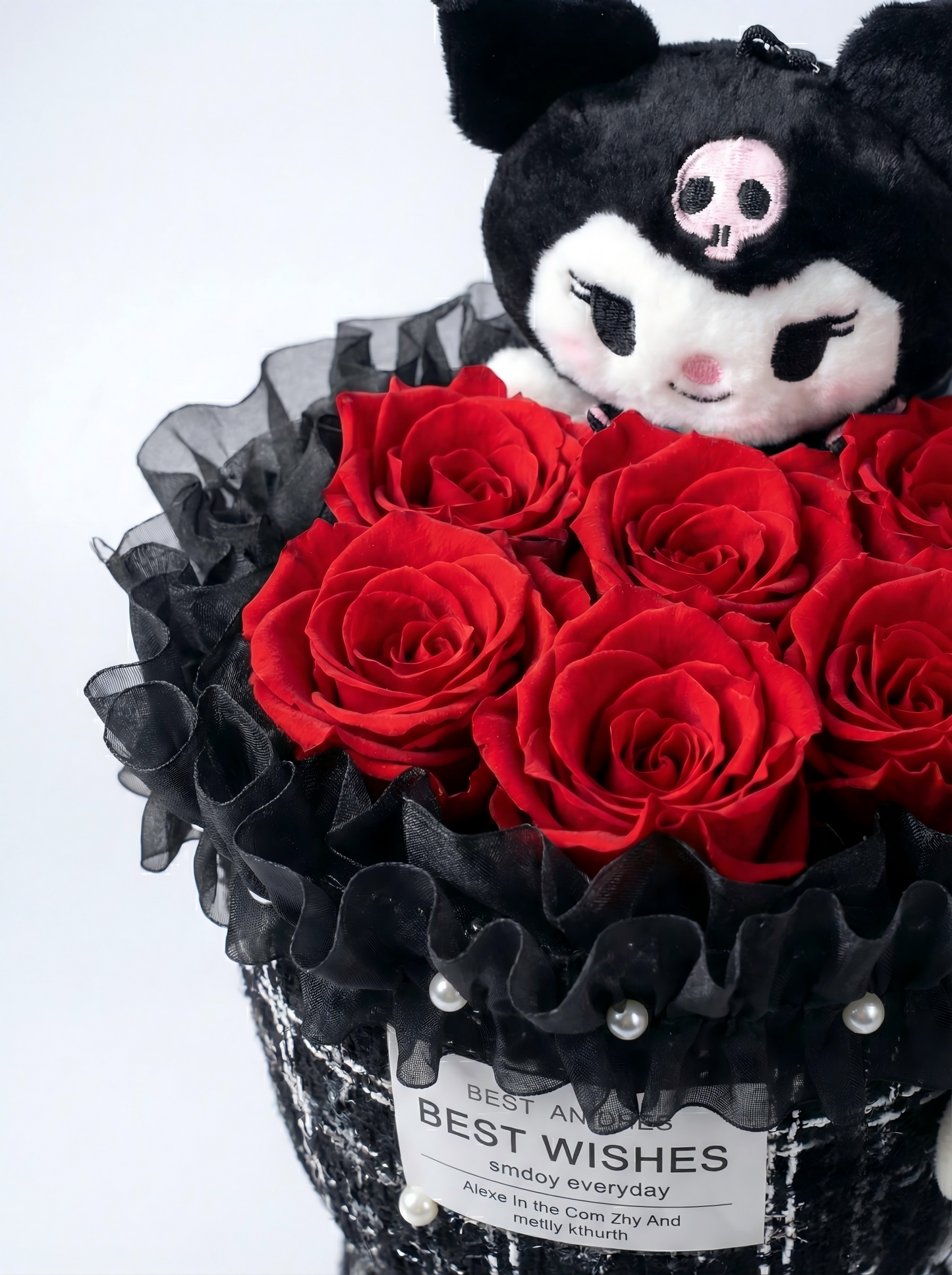 Sanrio Kuromi Plush Doll & Preserved Red Rose Bouquet - Unique 2-in-1 Gift Box