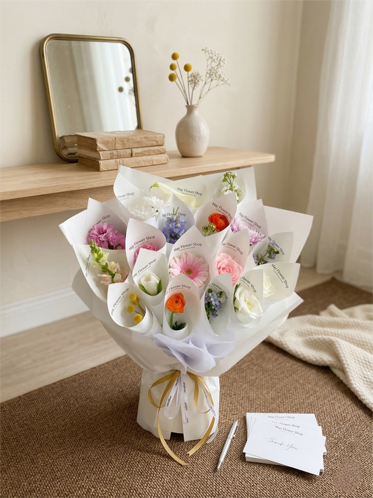 Multi-Bloom Floral Bouquet - 16 Pcs Assorted Fresh Flowers for Birthdays & Occasions