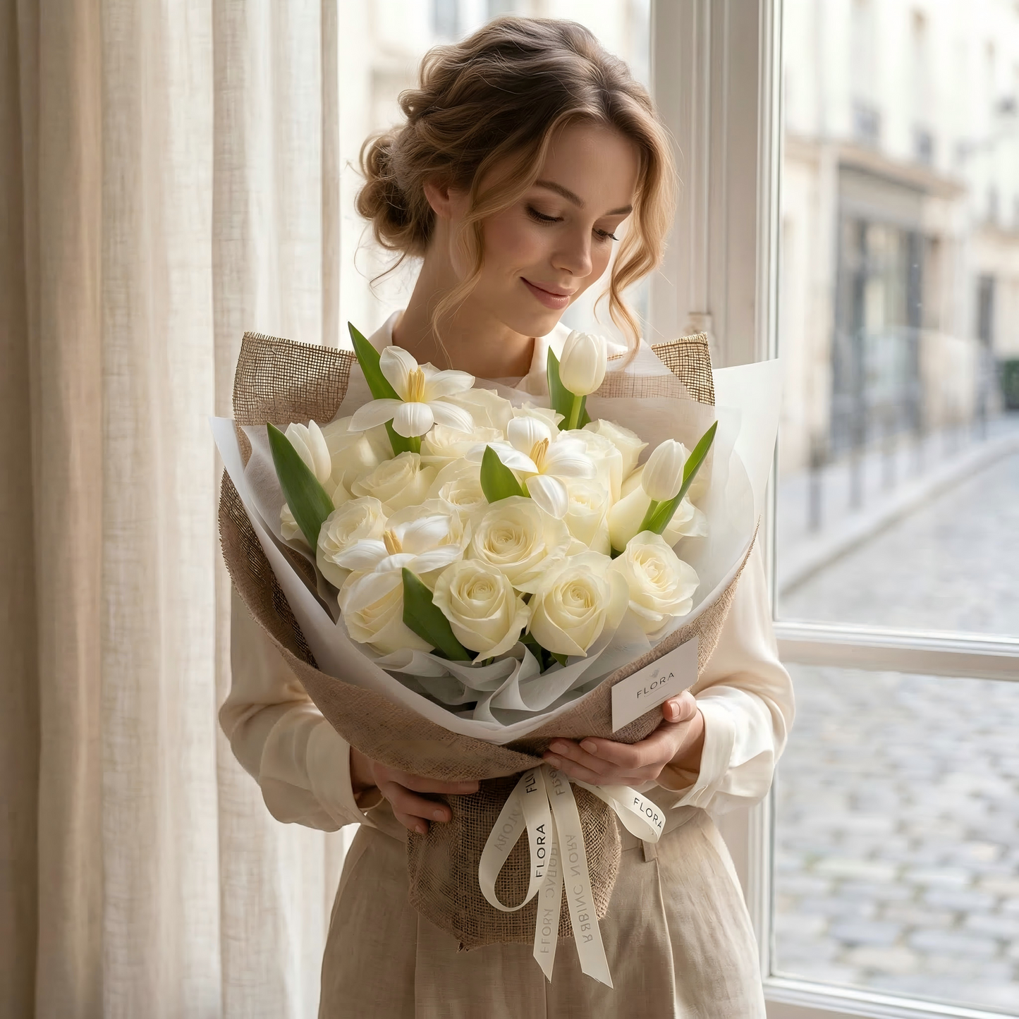 Premium Roses & Spring Tulips Bouquet for Anniversary - Hand-Tied Flowers