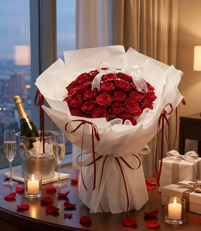 Fresh Red Roses Bouquet – Hand-Tied Bouquet for Anniversaries & Birthdays